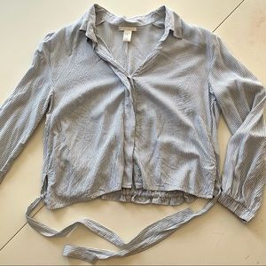 Flowy Wrap Pinstripe Button Up